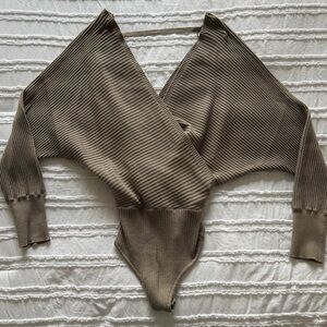 Le Lis Taupe Ribbed Knit Bodysuit